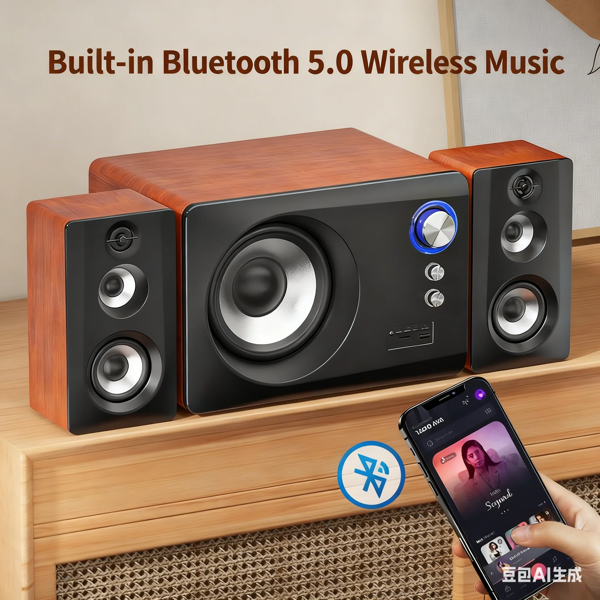 Gaming Speaker 2.1 - Wooden 2.1 Bluetooth Speakers A-7800 80W