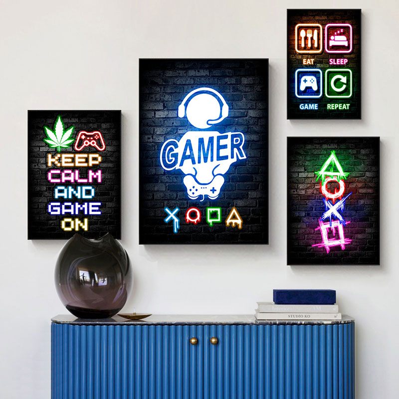 Gaming Neon Eat Sleep Game Rep - Esports Gaming Poster recension och pris