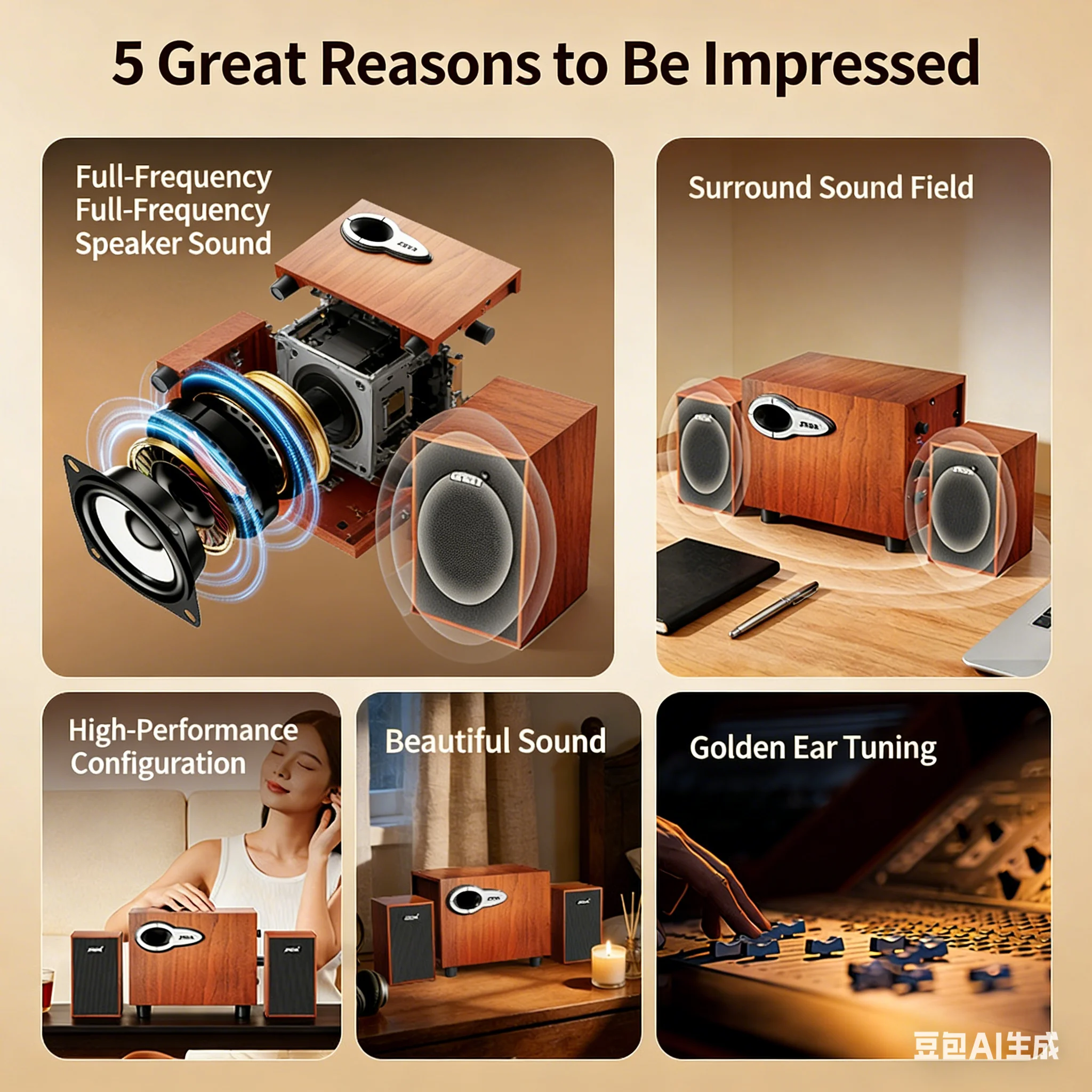 Wooden 2.1-Ch Desktop Speakers - Gaming Speaker 2.1 recension och pris