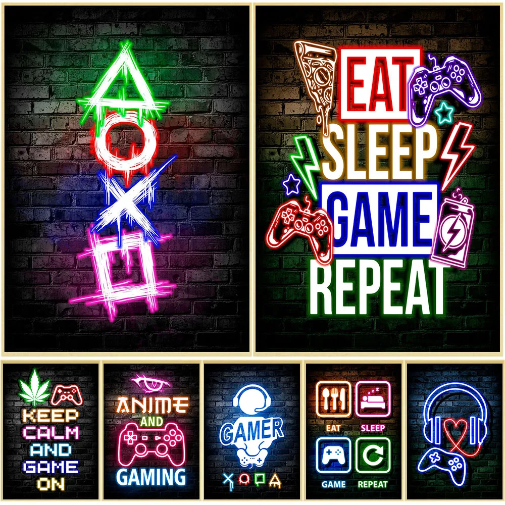 Gaming Neon Eat Sleep Game Rep - Esports Gaming Poster recension och pris