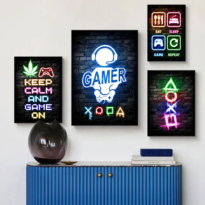 Gaming Neon Eat Sleep Game Rep - Esports Gaming Poster recension och pris