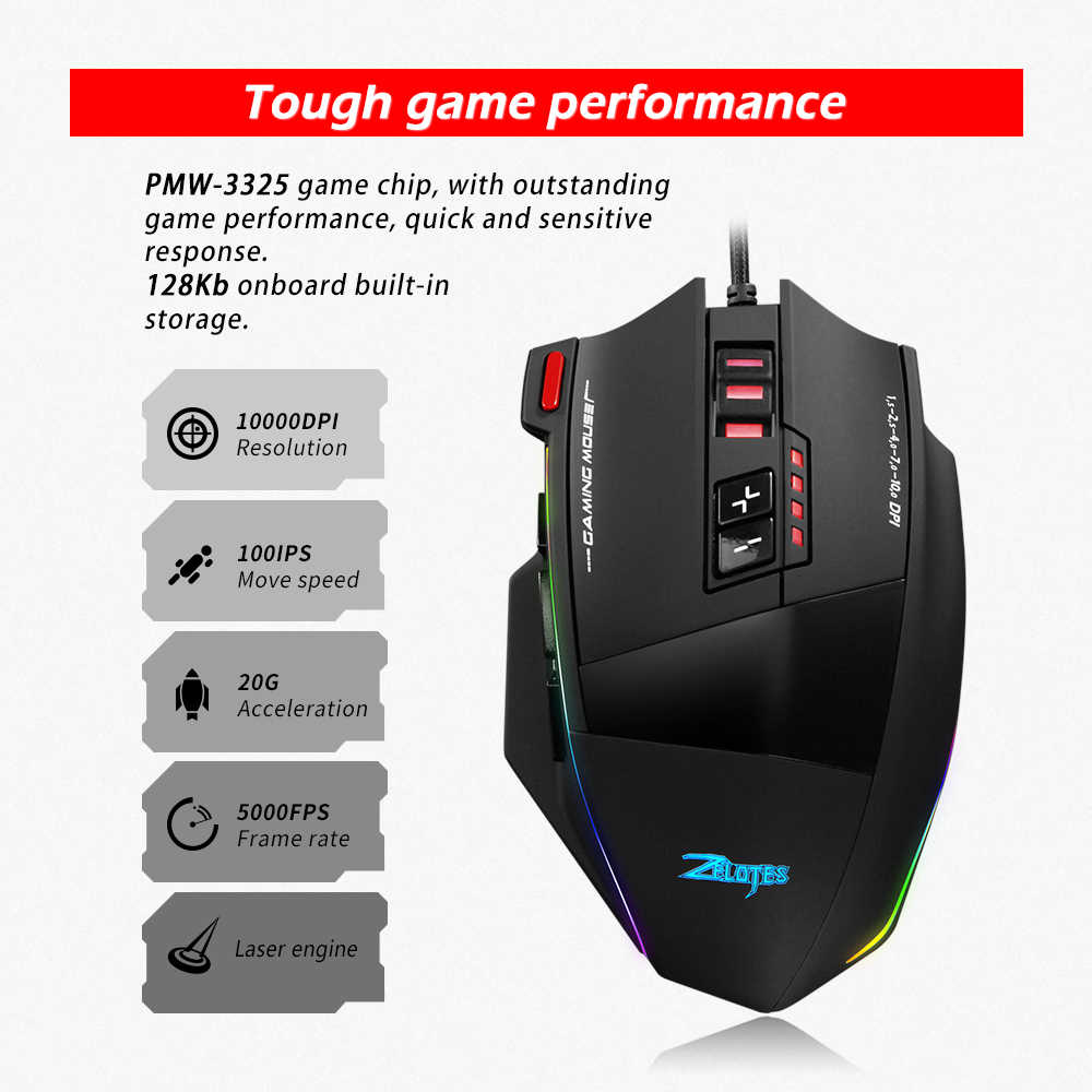 ZELOTES C13 Wired Mouse 10000D - Es5 Esports Rgb Gaming Mouse recension och pris